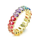 NYC Sterling Women's .925 Silver Oval Shaped Rainbow Cubic Zirconia Eternity Ring