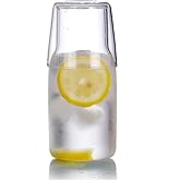 500ml/17oz Bedside Water Carafe Set with Tumbler Glass Set for Bedroom Nightstand, Clear High Borosilicate Glass Water Mouthwash Dispenser for Bathroom, Juice Milk Water Pitcher, Water Bottle with Lid