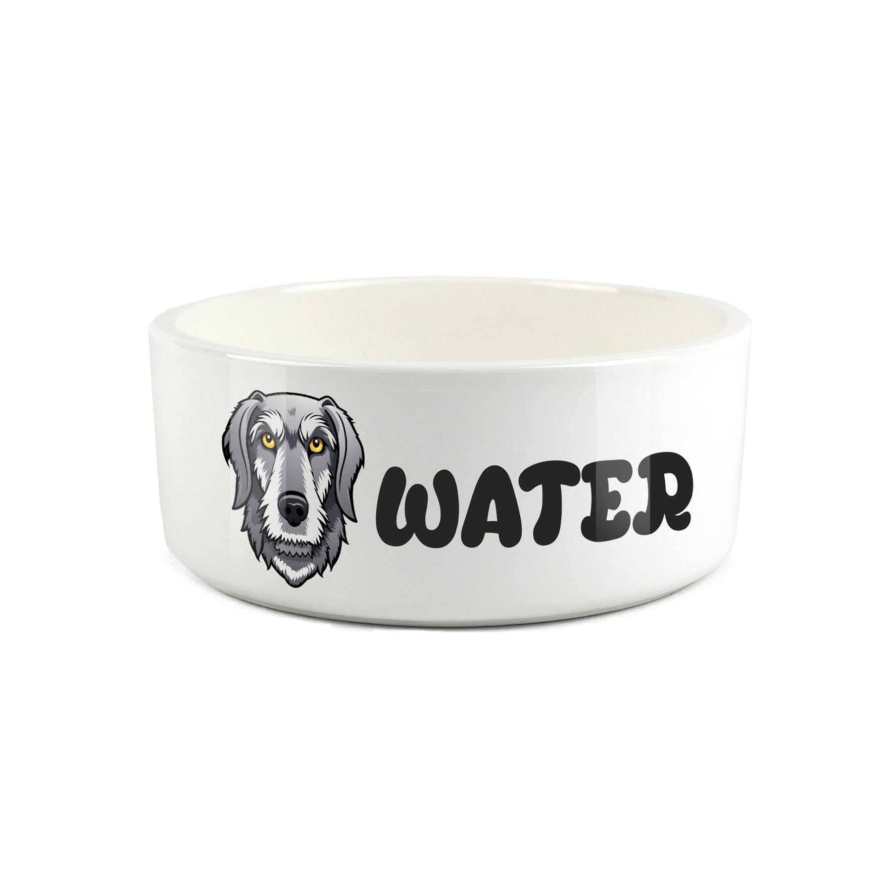 Irish Wolfhound Pet Bowl - Cartoon Dog Portrait Large Ceramic Water Bowl - Novelty White Water Dish For Dogs