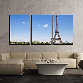 3 Piece Canvas Wall Art - Panoramic View of Paris Tower Under The Blue Sky - Modern Home Art Stretched and Framed Ready to Hang - 16"x24"x3 Panels