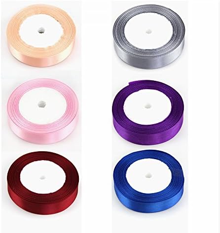 6 colors 5/8'' Total 144 Yds Fabric Ribbon Set, Solid color Satin Ribbons for Gift Package Wrapping, Hair Ties, Sewing, Wedding Decor