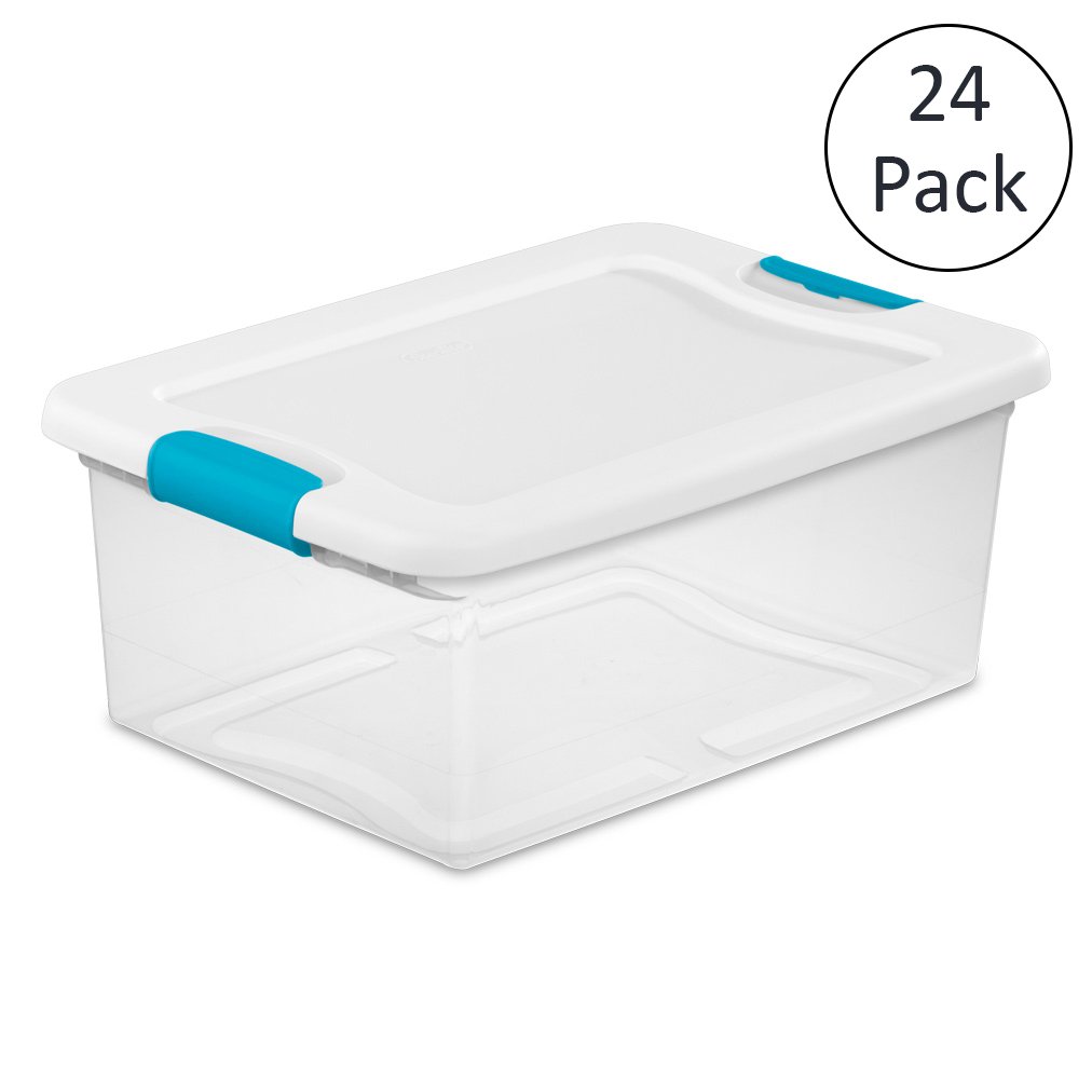 Sterilite 1494 15-Quart Clear Latching Stacking Storage Box, 24 Pack