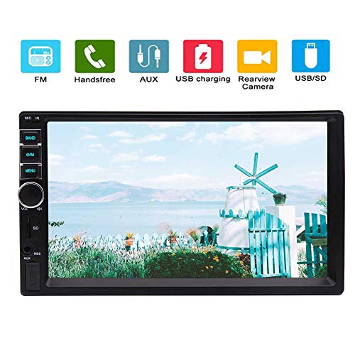 7 Inch HD Double Din Car Stereo MP5 Player in Dash Head Unit Capacitive Touch Screen FM Radio GPS USB/TF Aux Input Colorful Button Steering Wheel Control+Rear View Camera
