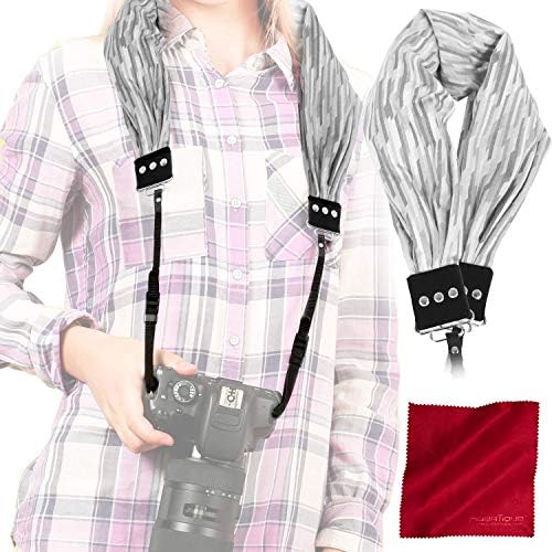 Capturing Couture Scarf Camera Strap with Hidden Pocket (Raffia Gray) and Fibertique Cloth