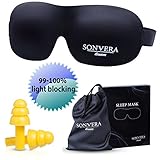 Sleep Mask by Sonvera With Silicone Ear Plugs, Breathable 3D Contoured Eye Mask, Comfort Sleeping Night Masks, Best Eye Cover, Blindfold, Beauty Travel Blackout Eye Masks for Women & Men Black