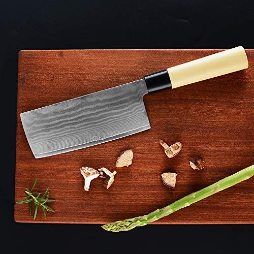 NASATER Deli Knife 6.5 Inch Damascus 9CR Japanese Super Steel Asian Knives for Home and Kitchen