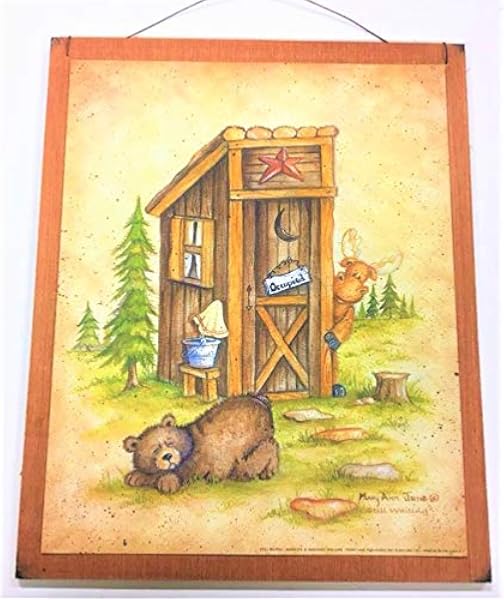 Amazon Com The Little Store Of Home Decor Still Waiting Bear Moose Country Bath Outhouse Lodge Cabin Sign Wooden Bathroom Wall Signs Home Kitchen