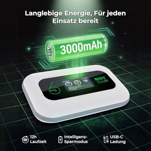 EIOTCLUB Mobile WLAN Router with No Contract, 4G LTE Portable WiFi Hotspot, 3000 mAh Battery, Up to 32 Devices, Built-in SIM Card, Ideal for Travel, Camping & On the Go - Only Suitable for Europe