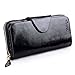 Yafeige Large Luxury Women's RFID Blocking Tri-fold Leather Wallet Zipper Ladies Clutch Purse(1-Waxed Black)