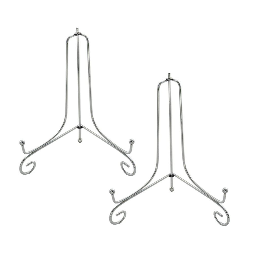 Tincogo Metal Plate Stands for Display - 8-Inch Adjustable Easel Holders for Decorative Plates, Picture Frames and Cookbooks - Silver (2-Pack)