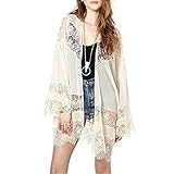 iecool Women's Fashion Lace-Merging Tassels Chiffon Shirt Loose Kimono Cardigan Coat