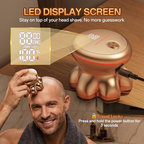 MAXGROOM PRO Head Shavers for Bald Men, Upgraded 7D Magnetic Shaver Blade, Extended Battery Life, 7500-8800Rpm Men's Shaver, IPX6 Waterproof, Ergonomic Design, Type-C Charging (Gold)