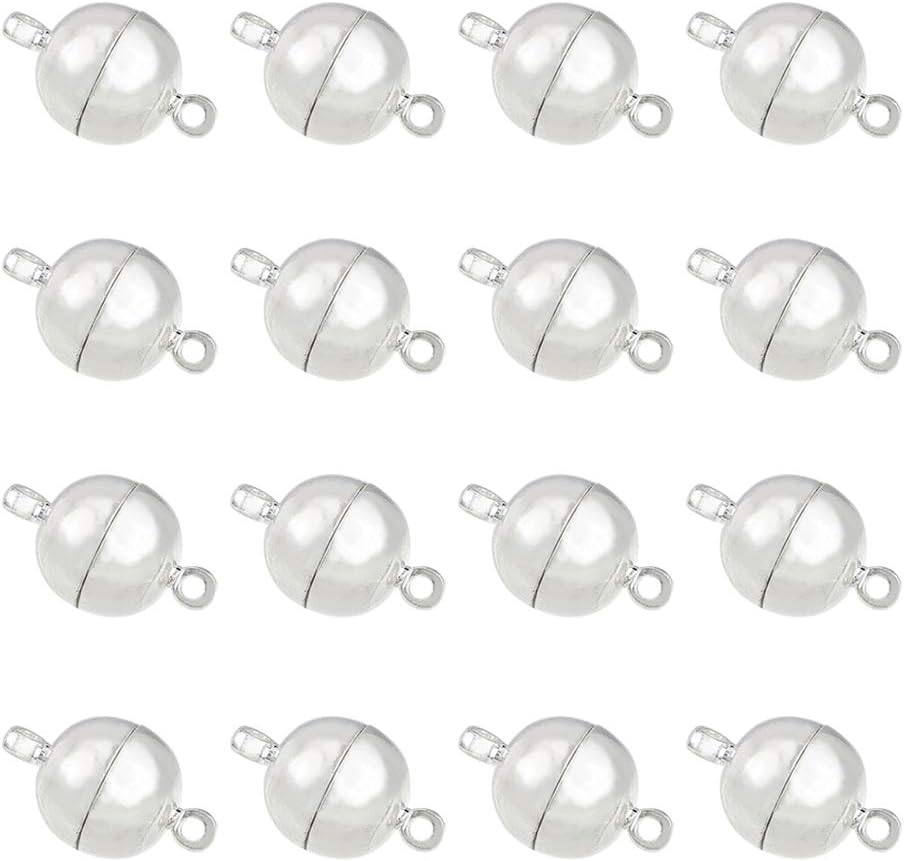 NBEADSNBEADS 50 Pcs 10mm Round Silver Plated Brass Strong Magnetic Clasps Connectors for Necklace Bracelet Making, 16x10mm, Hole: 1.2mm