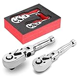UYECOVE 1/4 3/8 Inch Drive Stubby Ratchet, Flex