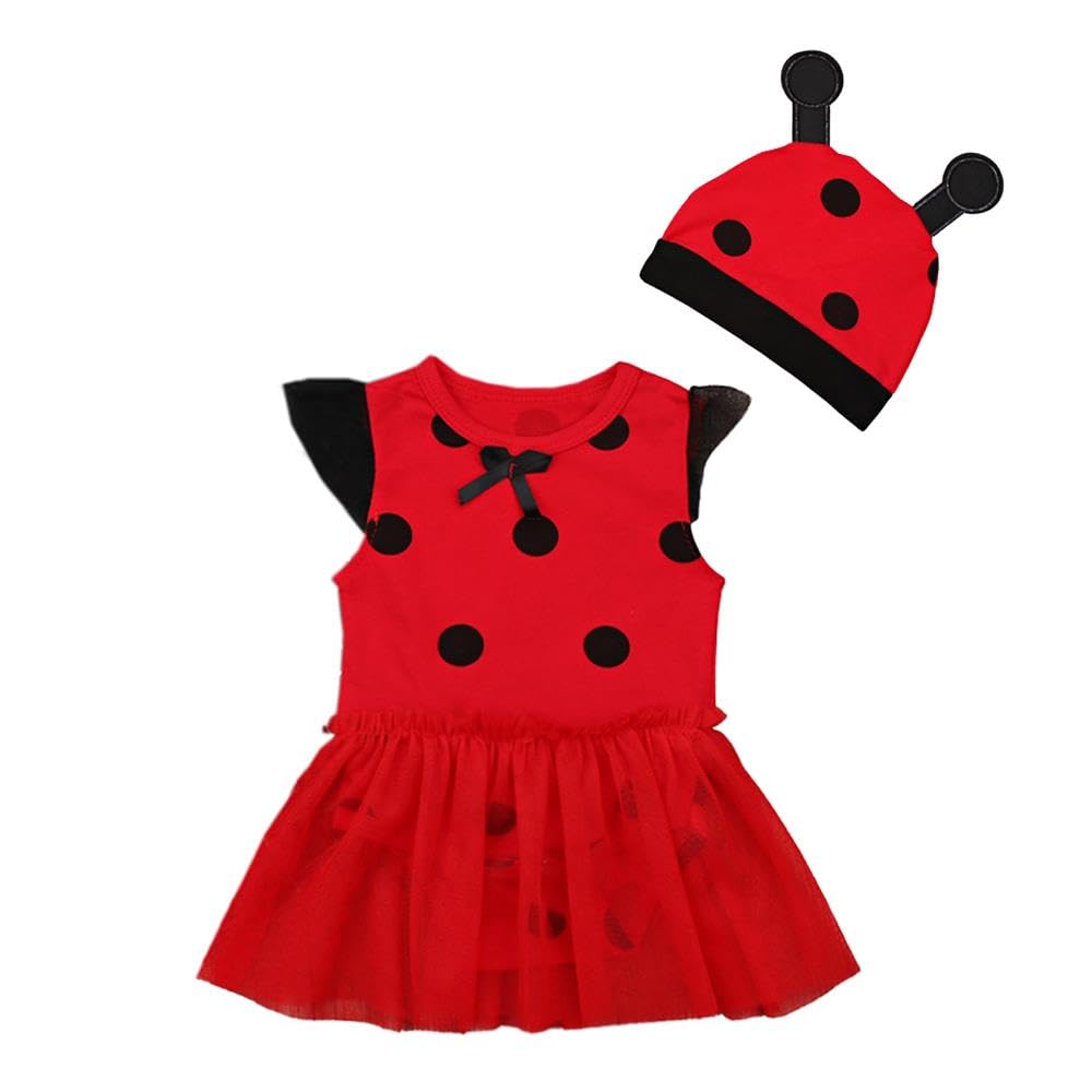 Lito Angels Ladybug Ladybird Fancy Dress Up Clothes Bodysuit Costume Set with Hat for Infant Baby Girls Age 6-9 Months