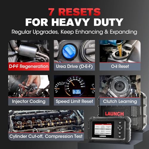 LAUNCH CRP129 HD Heavy Duty Truck Diagnostic Tool Complete System Diesel Diagnostic Tool with 7+ Resets, DPF Regeneration and Reset, Speed Limit Adjustment, for Pickups, Tractor Units