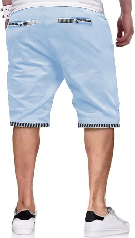 Pantaloncini Sportivi Uomo Pantaloni Corti Uomo Cotone Estivi Elasticizzati Shorts Pantaloncini Running con Tasche Azzurro M