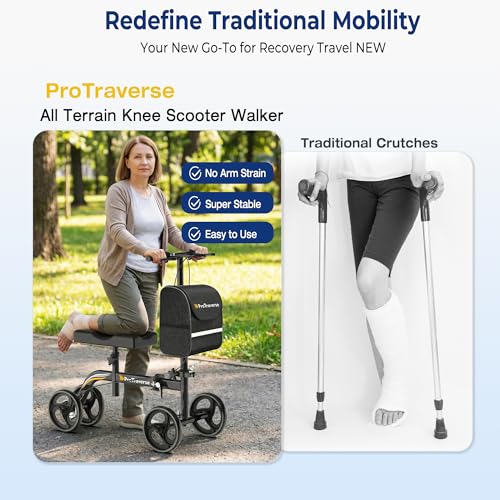 Premium Knee Scooter – Foldable & Steerable Knee Walker, Dual Brakes, New Band Brake, Comfort Knee Pad for Foot Surgery, Broken Foot & Ankle Injury Recovery, Compact Crutch Alternative(Black)
