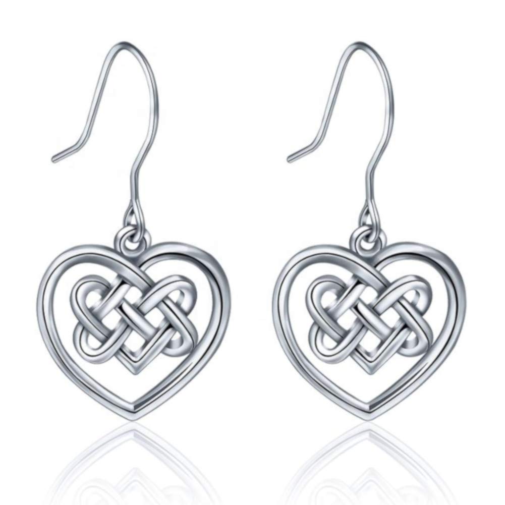 Alexander Castle 925 Sterling Silver Celtic Knot Heart Earrings for Women - Hypoallergenic Drop Earrings with Jewellery Gift Box