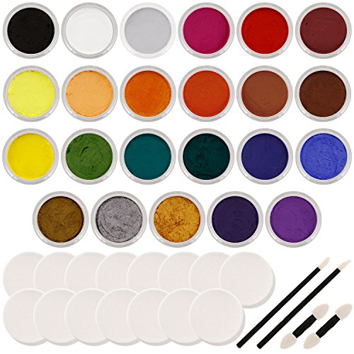24 Color Pro Face Paint Color Set. Large 10ml Jars with Applicator Kit