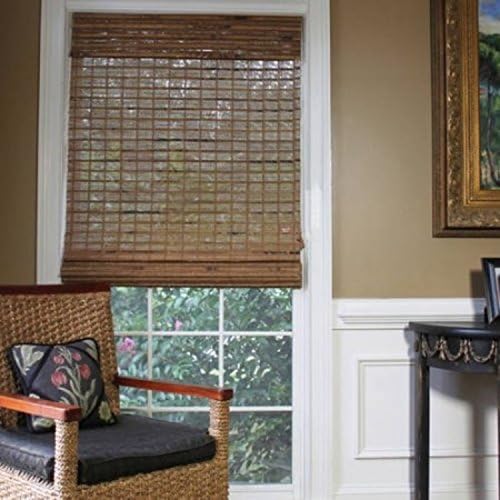 Handcrafted Classic Style Wooden Bamboo Tassels Roman Shade, 35 x 72