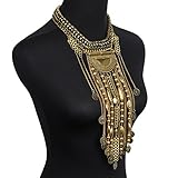 SUMAJU Statement Necklace, Beads Coin Fringe Statement Necklace Bohemian Ethnic Tribal Boho