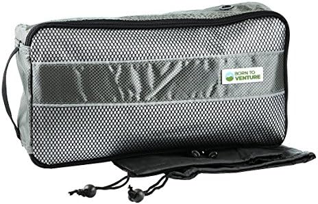 Born to Venture Quality Men's Travel Shoe Bag Gray 3-pc Value Set