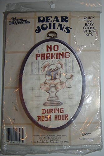 Dear Johns Cross Stitch Kit "No Parking During Rush Hour" Bunny/Bathroom Picture w/Frame