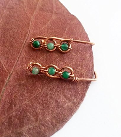 Green jade ear pin - Ear climber Ear sweep Pierced ear cuff Pierced earring Climber earrings Bobby pin earring Jade jewelry