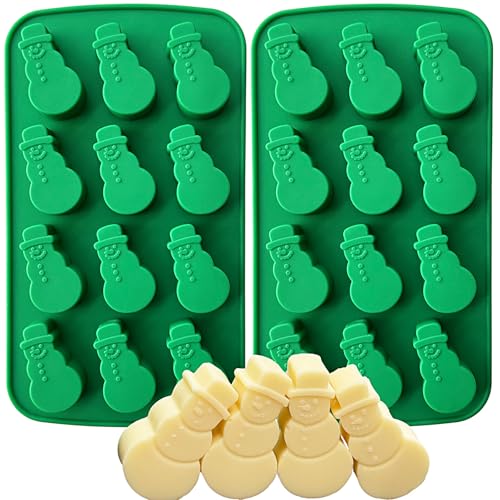 Snowman Chocolate Mold, 12 Cavities Christmas Silicone Candy Mold Snowman Ice Cube Molds for Chocolate Candles Jello Ice Candy Desserts Making