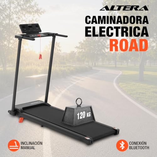 Altera Road - Caminadora Eléctrica con Bluetooth 2.75 HP | Negro, 120 kg, Velocidad 1-10 km/h, Bluetooth, Inclinación Manual 2 Niveles, Banda 104 x 38 cm, Compatible con Apps Fitness