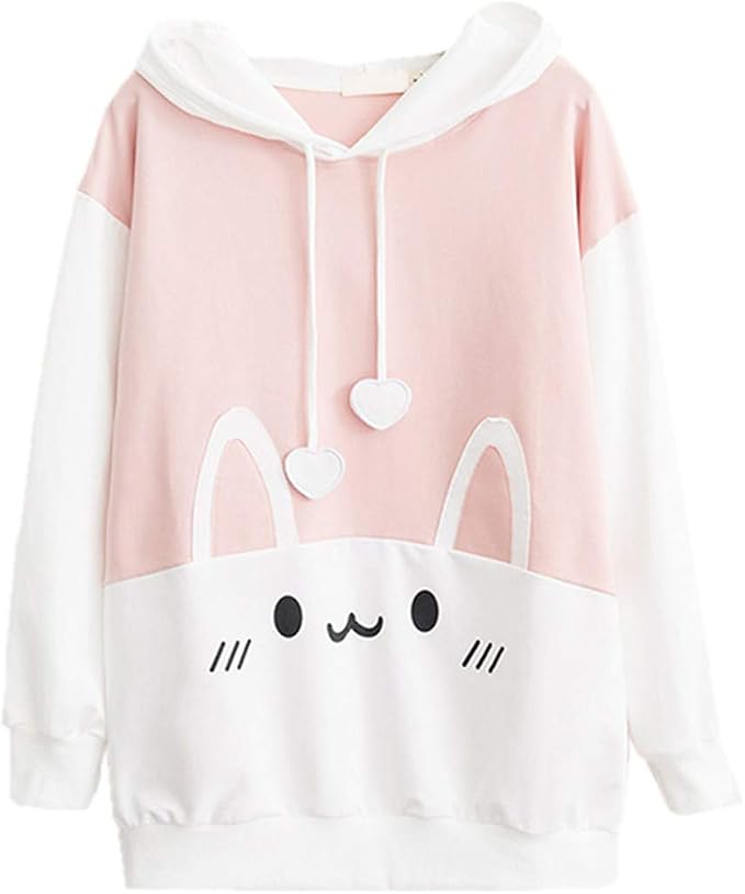 Sudadera con capucha de conejo con estampado Kawaii, holgada, informal, con capucha