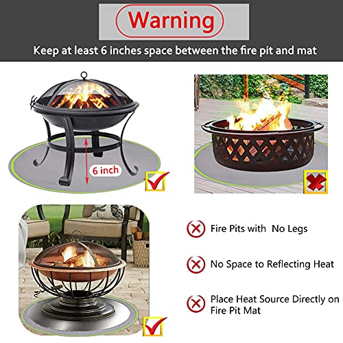 Fire Pit Mat, Fireproof Mat Protect Your Fire Pit Bonfires Lawn Patio Deck Grass Grill CampingGround,Indoor Ember Mat, 3-Layer Protection, Visible at Night, Campsite from Popping(36 Inch Round)