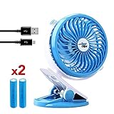 Portable Clip on Fan, Battery Operated Clamp Fan for Desk Office, Computer, Bedside or Stroller, USB Rechargeable Fan 4+ Hours Battery Life, 360° Ergonomic Design for Outdoor and Car Usage -Blue