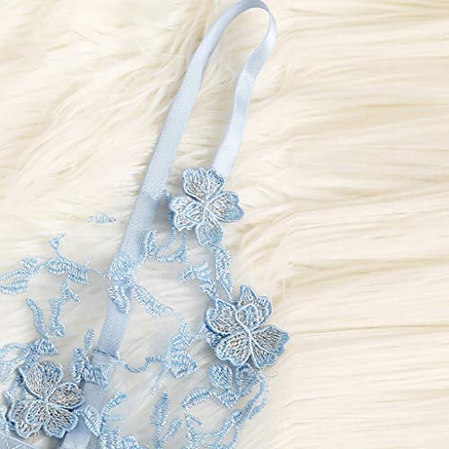 Toimothcn Women's Sexy Bra Set lace Push-up Bra&Everyday Bras Panty Set Strappy Babydoll Bodysuit (Blue,L)