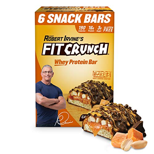 FITCRUNCH Snack Size Protein Bars | Designed by Robert Irvine | World’s Only 6-Layer Baked Bar | Just 3g of Sugar & Soft Cake Core (6 Snack Size Bars, Caramel Peanut)