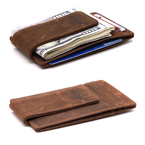 Money Clip, Front Pocket Wallet, Leather RFID Blocking Strong Magnet thin Wallet