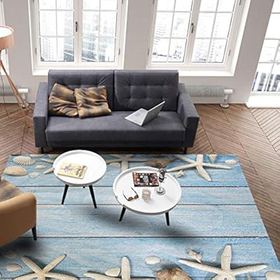 Greeeen Area Rug for Bedroom Living Room- Starfish and Shells on Blue Wooden Beach Theme Contemporary Floor Carpet Comfy… 51ihAECyvIL
