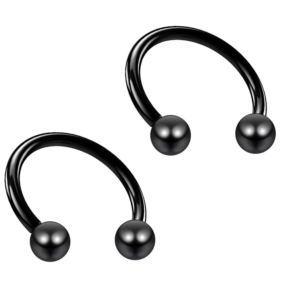 Bling Piercing 2pc 18g 1mm Circular Barbell Horseshoe Bar Earrings Tragus Cartilage Bar Helix Daith Septum Bar Nose Bar Rings Black 8mm