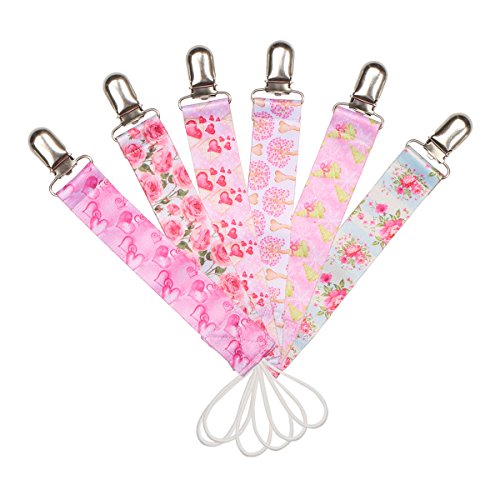 Baby Pacifier Clip by Upsimples - 6 Pack - Pacifier Holder for Baby Girls, Premium Quality Soothies Teething Ring Holder with Modern Design |Universal Fit