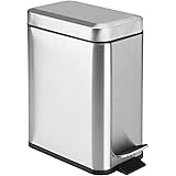 mDesign Small Modern 1.3 Gallon Rectangle Metal Lidded Step Trash Can, Compact Garbage Bin with Removable Liner Bucket and Ha