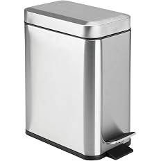 mDesign Small Modern 1.3 Gallon Rectangle Metal Lidded Step Trash Can, Compact Garbage Bin with Removable Liner Bucket and Ha
