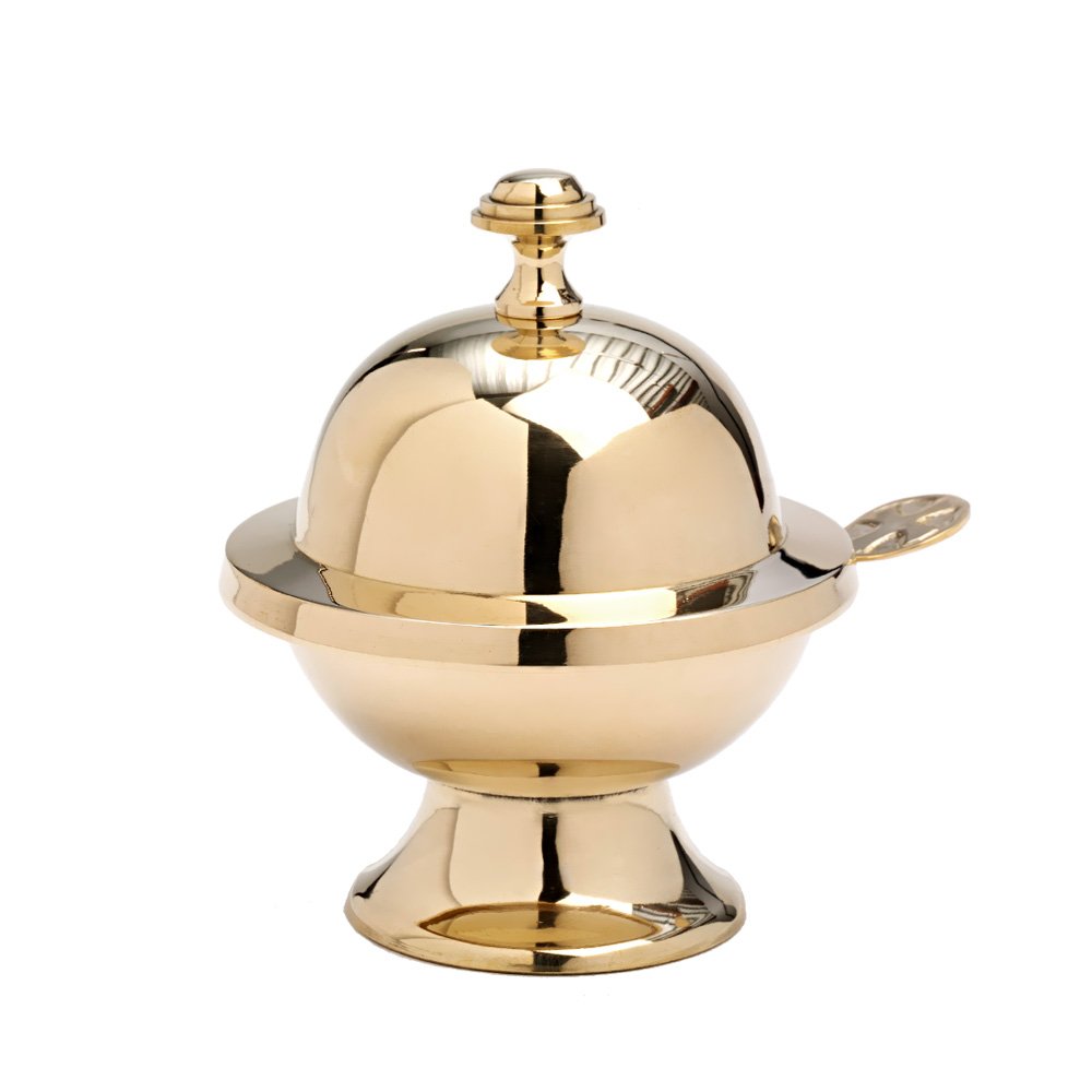 NKlaus incense boat with spoon decorative brass bowl gold incense burner 9cm 7593