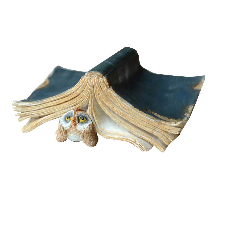 Gemmia Miniature Fairy Garden Owl Figurine- Thinking Owl under Book