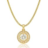 KRAMARE 14K White Gold Plated Round Pendant Necklace for Women, Cubic Zirconia Circle Necklace, Dainty Minimalist Jewelry, Elegant Gift for Her