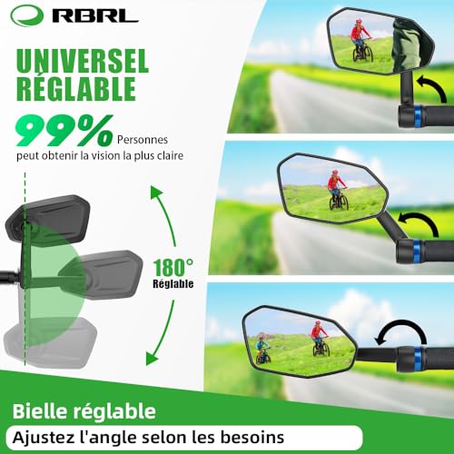 RBRL Bicycle Mirror, Not Easy to Block, Extra Large Bike Mirror, Shatterproof and Durable Bicycle Mirror, Suitable for Electric Bike (Left)