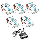 HOBBYTIGER 3.7V 1200mAh Lipo Battery 25C ( 5PCS ) + 5 in 1 Batteries Charger for SYMA X5SW X5SC CX-30W RC Quadcopter Drone Replacement