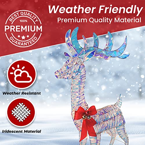 3 Piece Iridescent Reindeer Family Lighted Deer Set 210 Lights 52" Buck 44" Doe 28" Fawn Large