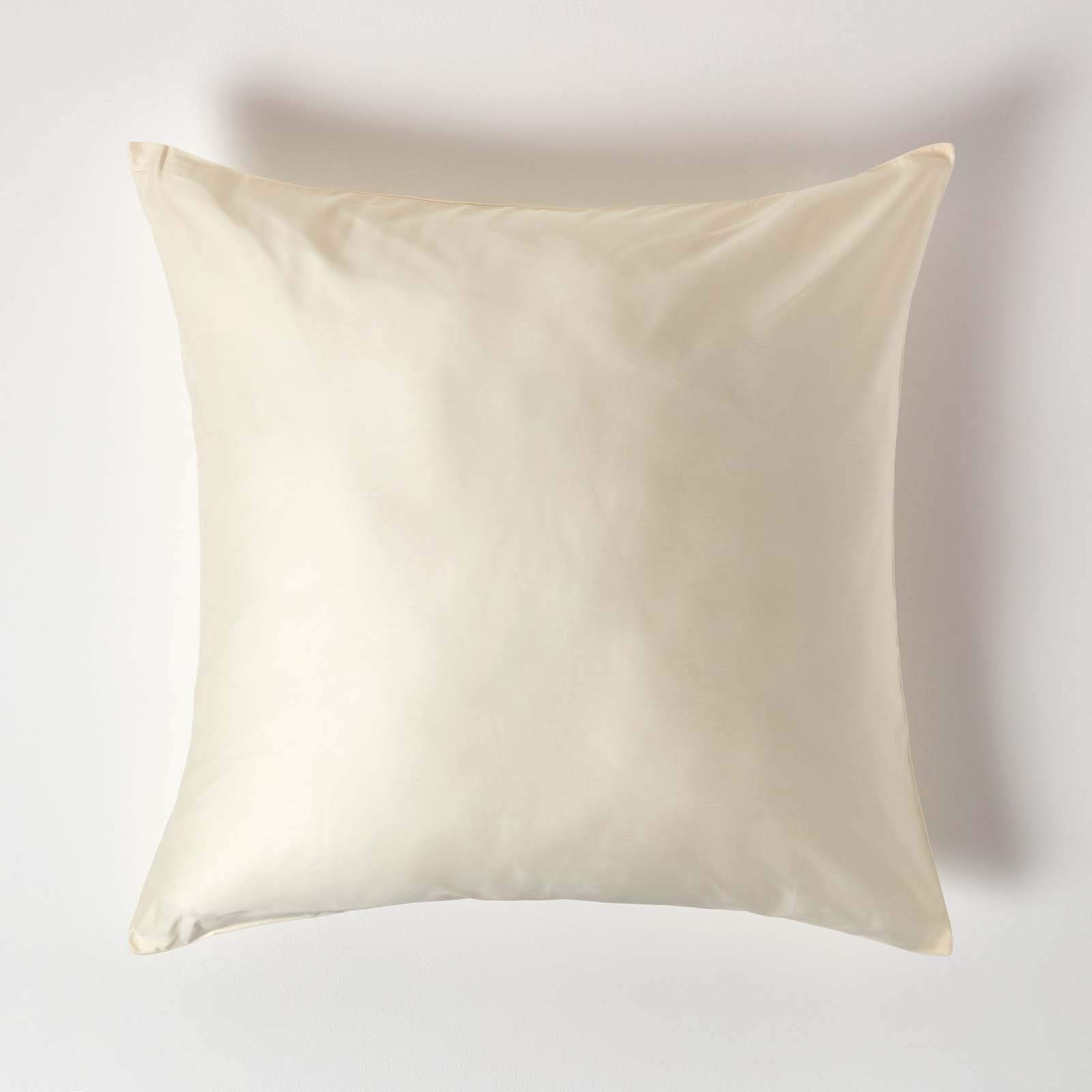 HOMESCAPES Cream Organic Cotton Euro Size Pillowcase 80 x 80 cm 400TC 600 Thread Count Equivalent Pillow Case with Zip