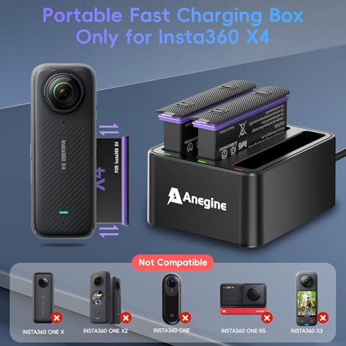 Anegine 2-Pack Insta 360 X4 Replacement Battery 2500mAh and Triple Micro USB Charger Compatible with Insta360 X4 Action Camera Accessories with Misro SD Card Slots (Not for X4 Air)